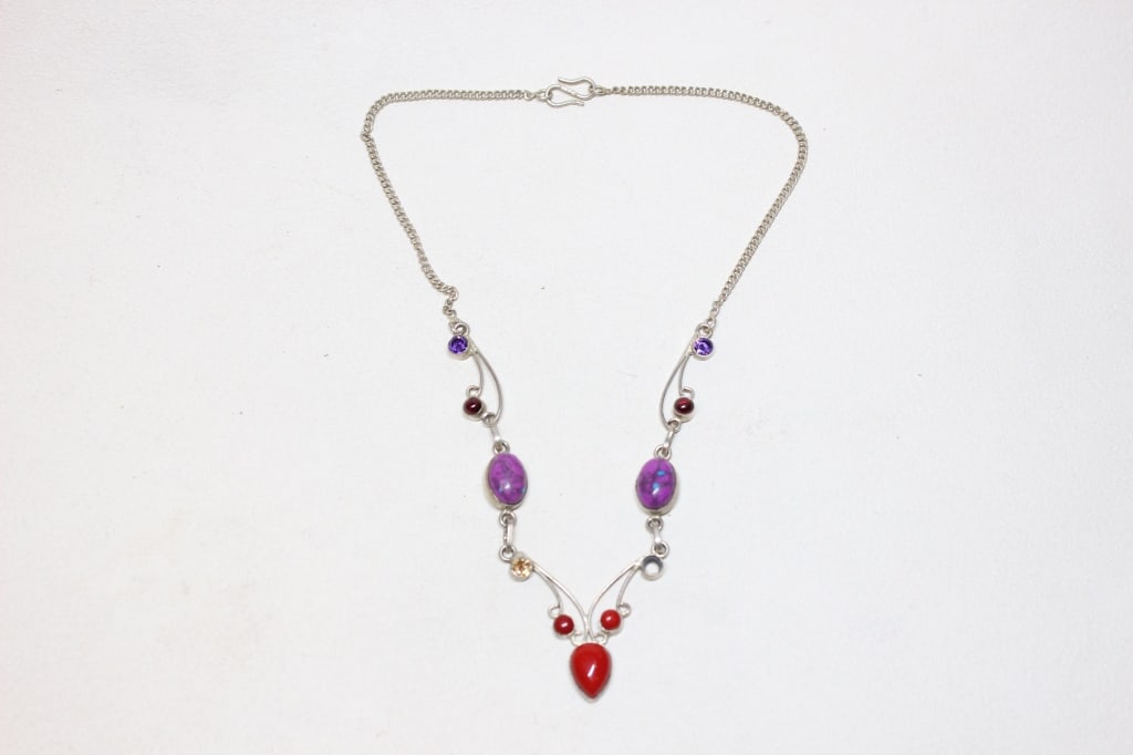 Sterling silver multi-gemstone statement necklace (1 of 6)