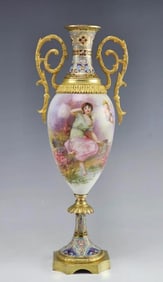 Antique French Sevres Porcelain Bronze Enamel Vase