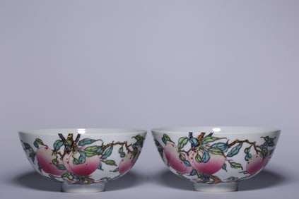 Pair of Chinese Famille Rose Porcelain Bowls,Mark