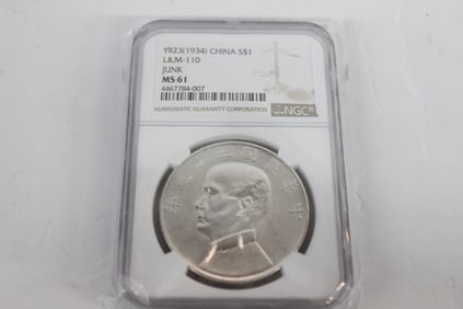 NGC Chinese Silver Coin ,China $1, MS 61