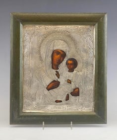 19C Russian Silver Icon Tikhvinskay Mother of God