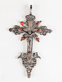 Antique Silver Coral Religious Cross