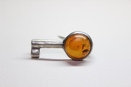 vintage Amber and Silver Brooch Niels Erik From