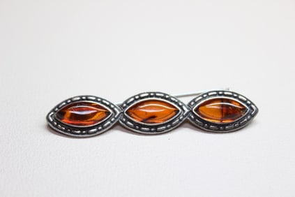 Vintage Amber and Silver Brooch