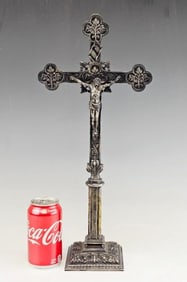 Antique Large Table Religious Silver Plated Cross