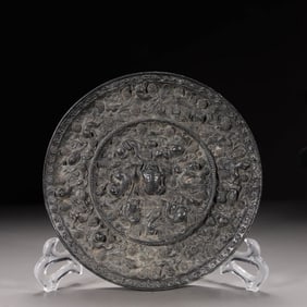 Chinese Bronze "lion and grapevine" Mirror