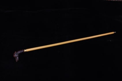 Vintage Walking Stick with Carved Dog Head Handle.
