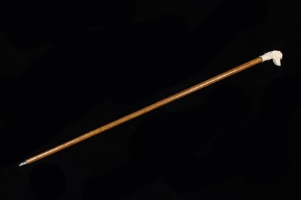 Antique Walking Stick w Carved Animal Head Handle