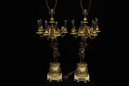 Antique French Patinated and Gilt-bronze Candelabr