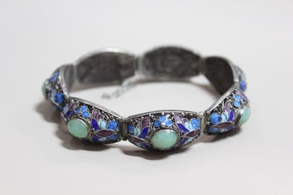 Vintage Chinese Filigree Enamel Panel Bracelet