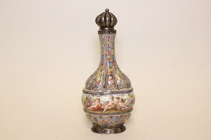 Exquisite Antique Viennese Enamel on Silver Bottle