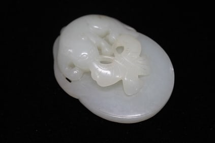 Chinese Jade Carved Beast and Butterfly Toggle.