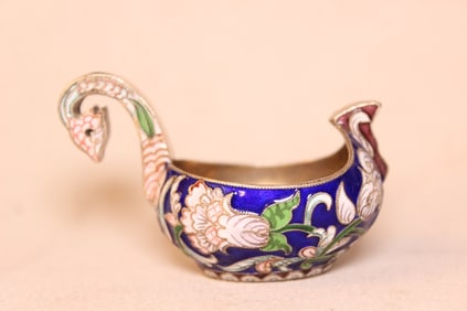 Russian silver and enamel kovsh