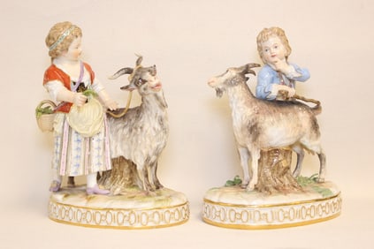 Pair of Antique Meissen Hand-painted Figurine