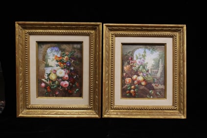 Pair of Signed Still Life Porcelain Plaque