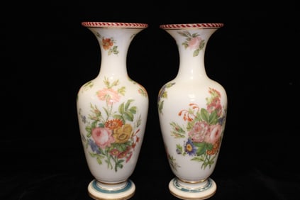 Pair of Antique Baccarat Milk Glass Vases