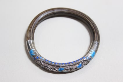 Vintage Chinese Silver Enamel Rattan Bracelet
