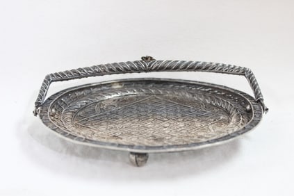 Silver Filigree Basket or Dish with a Swing Handle