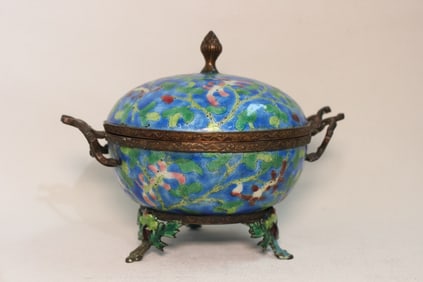 Chinese Cloisonné Censer or Covered Bowl