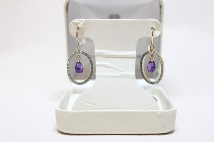 Elegant pear-shaped amethyst and diamond drop earr