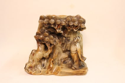 Chinese Carved Soapstone Brush Pot