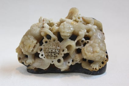 Chinese Carved Jade Mythical Foo-Dogs