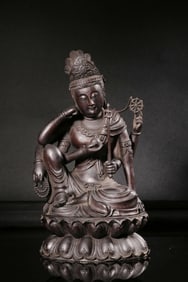 Chinese Carved Zitan Wood Statue of Guanyin