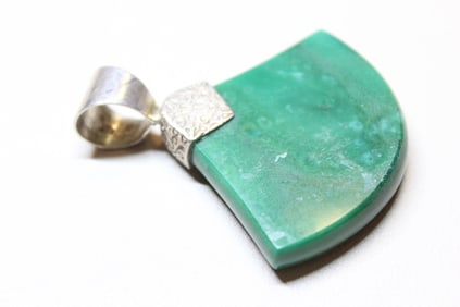 Semi-circular cut green gemstone sterling Pendant