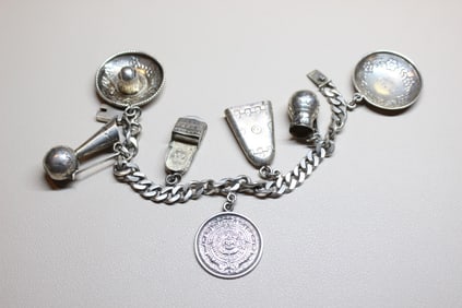Vintage Mexican Sterling Silver Charm Bracelet,