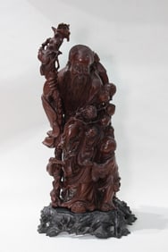 Vintage Hand-carved Wooden Shou Sculpture