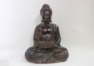 Chinese carved wood seated Buddha figure