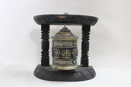 Tibetan Buddhist table prayer wheel