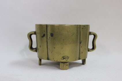 Chinese Bronze Footed Censer w S-Shape Handles