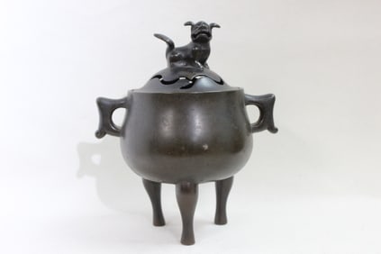 Chines Bronze Incense Burner with a Foo Dog Lid