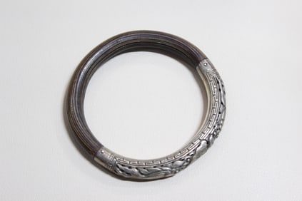 Vintage Chinese Sterling silver and Rattan Bangle