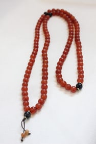 Long,Single-strand Red Carnelian Mala Necklace