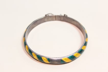 Vintage Yellow and Green Enamel Hinged Bangle