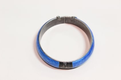 Vintage Blue Enamel Hinged SterlingBangle Bracelet