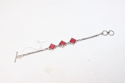 Sterling Silver link bracelet with faceted Ruby St