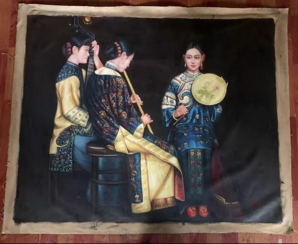 Oil Painting on Canvas,Lingering Melodies from the "Xunyang River" (1 of 5)