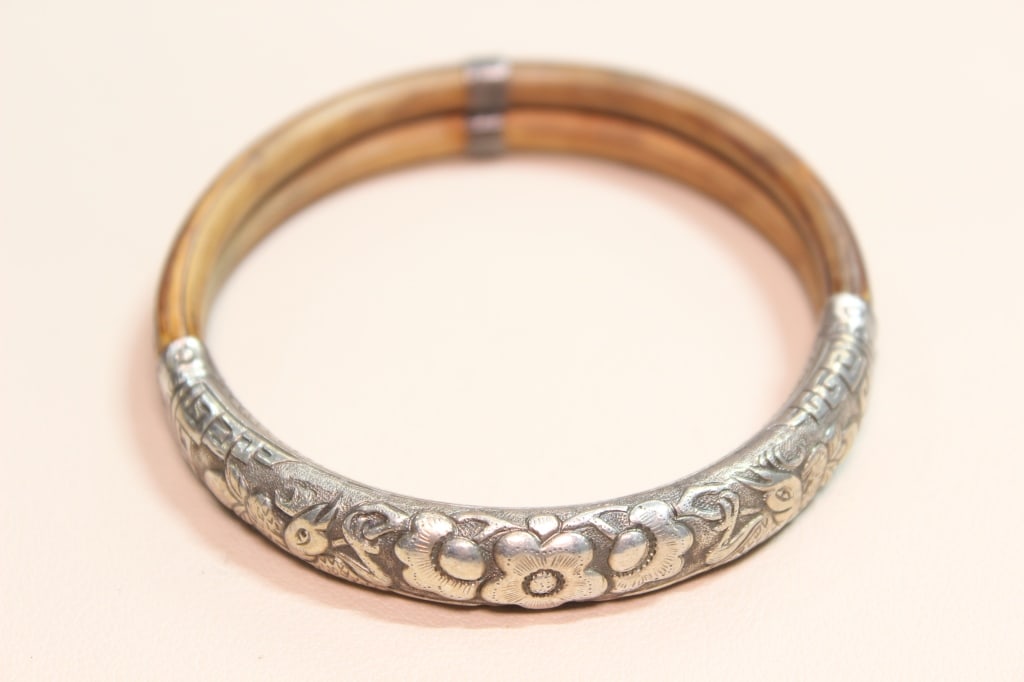 Vintage Chinese Sterling silver and Rattan Bangle (1 of 4)