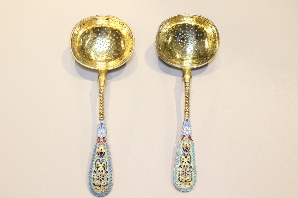 Imperial Russian silver-gilt Cloisonné Enamel Spoo (1 of 8)