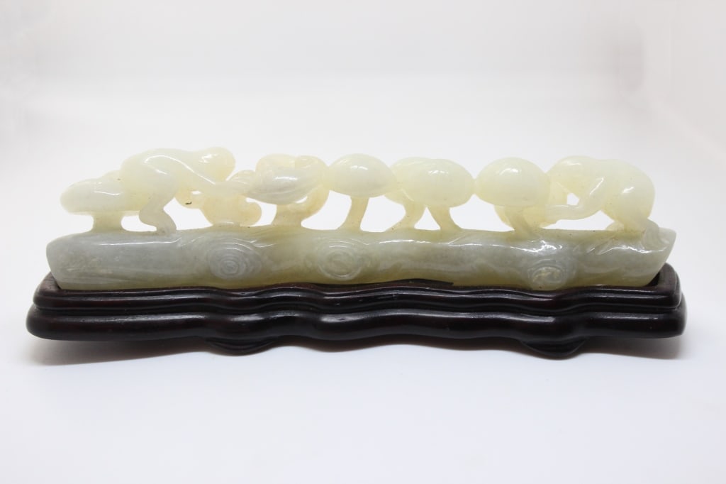 Chinese Jade Carved Sculpture on a wooden Base (1 of 4)