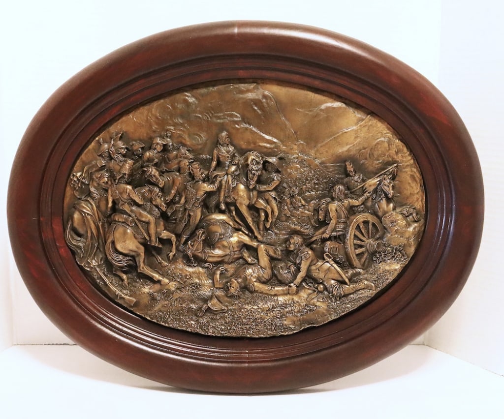 Large oval brass relief tablet signed F. Lavastre (1 of 4)