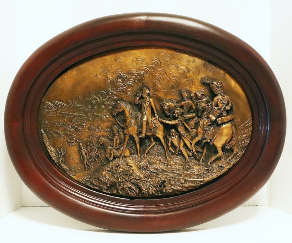 Large oval brass relief tablet signed F. Lavastre (1 of 4)