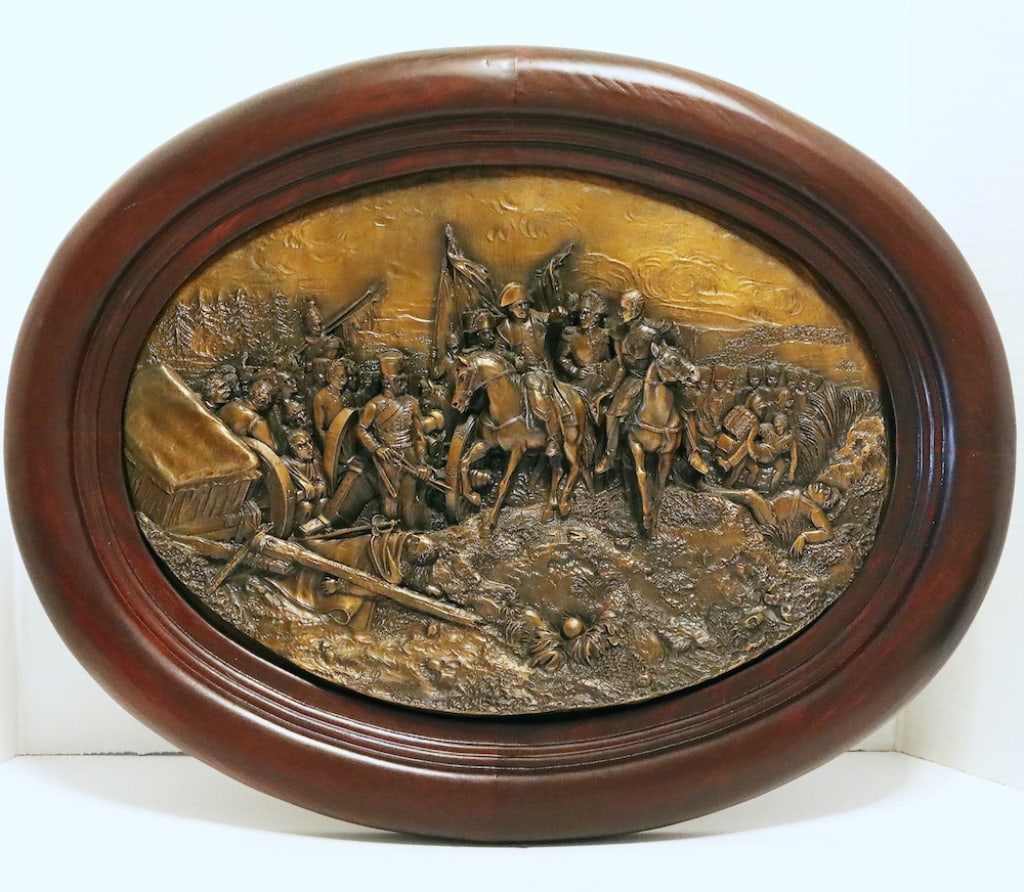 Large oval brass relief tablet signed F. Lavastre (1 of 4)