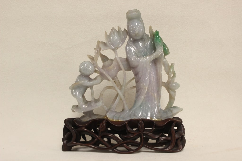 Chinese Jadeite Carved Guanyin and Boy (1 of 6)