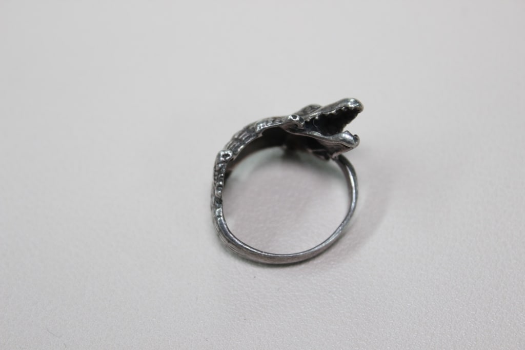 Silver Crocodile Wrap Ring - 7