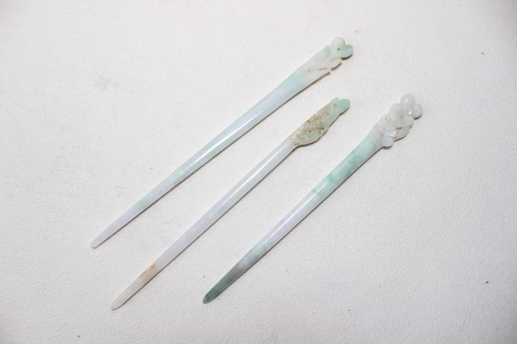 Three Jadeite Hairpins or Hair Sticks (1 of 4)