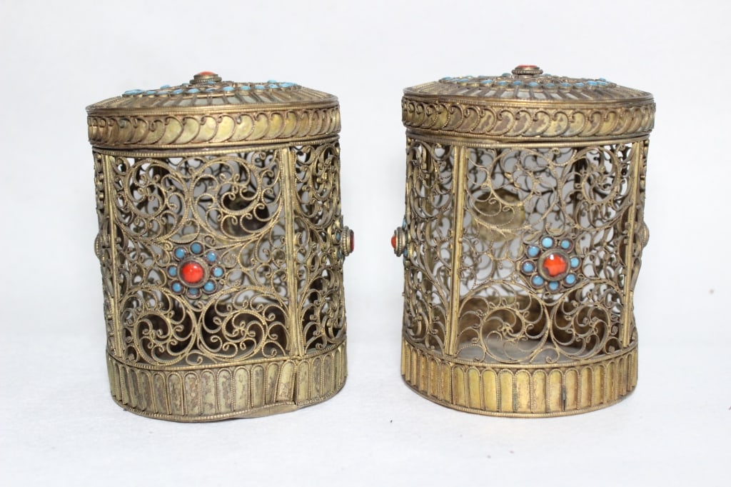 Tibetan Lidded Gilt Metal Boxes (1 of 8)